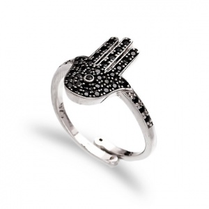 可调式黑色锆石手形戒指YCR3663